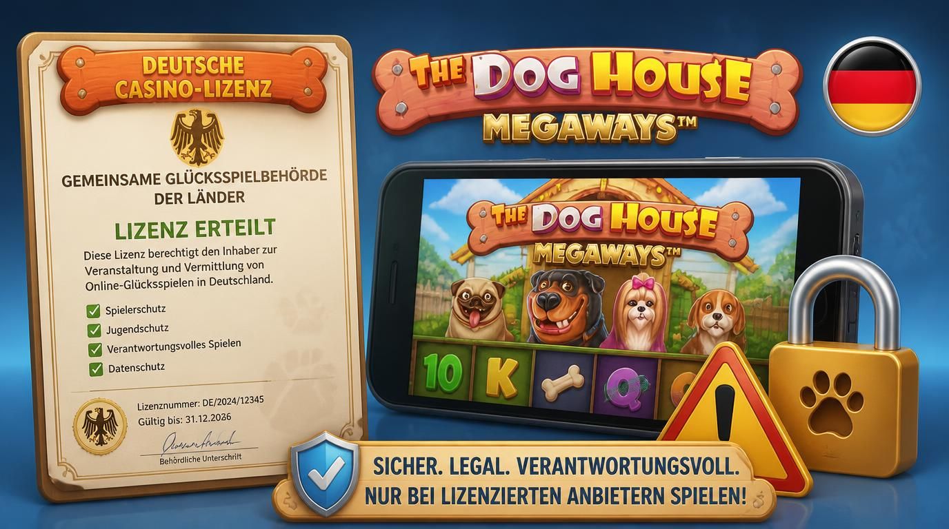 Lizenzstatussymbol, Casino-Logo und Schutzsymbol auf Smartphone