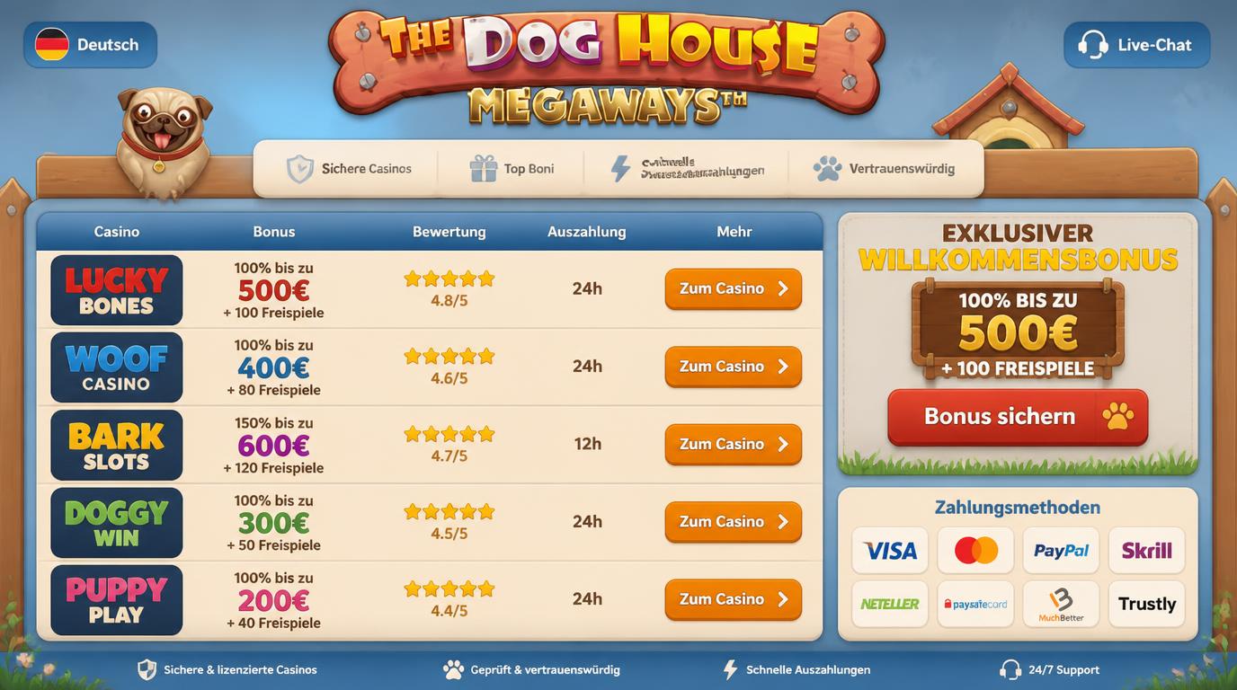 Auswahl verschiedener deutscher Casinos, Bonusinfos, Zahlungsmethoden.