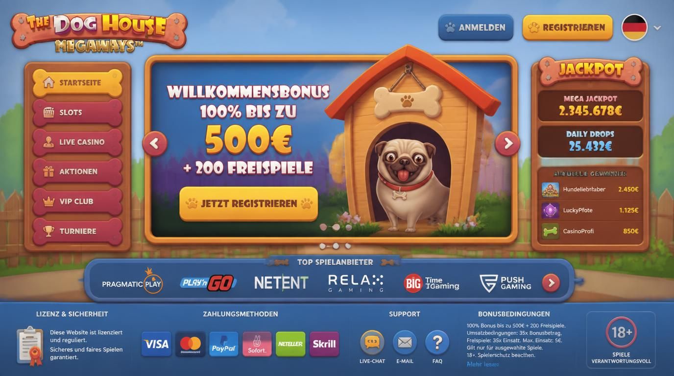 Zertifikat, Provider Logos, Boni, Zahlungs-Symbole und Support.