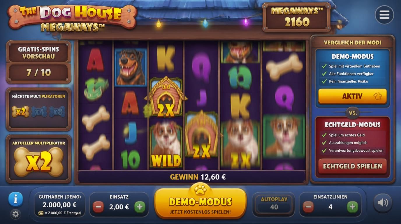 Demo-Modus Button, gratis Spins, Multiplikatoren im Blick.